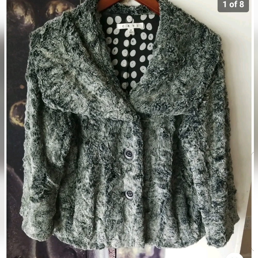 CAbi #626 Women’s S Chinchilly Soft Faux Fur‎ Button Down